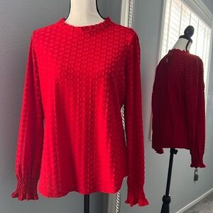 Adrianna Papell ❤️ Lipstick Red Stretch Blouse, Polka Dot detail - Size M Medium